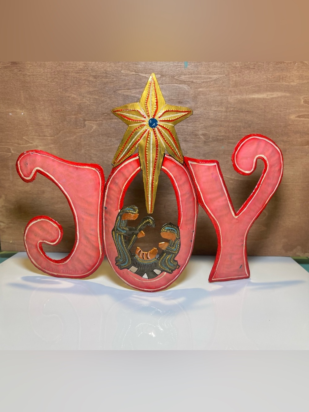 JOY Nativity Star Holiday Sign – Red and Gold